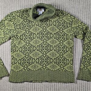 Vtg Talbots Green Nordic Fair Isle Cotton Wool Turtleneck Sweater S Medallion